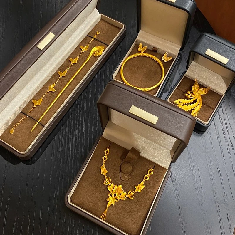 【手工制作 】婚庆 古法三生花项链卷草纹手镯结婚三金婚嫁套链