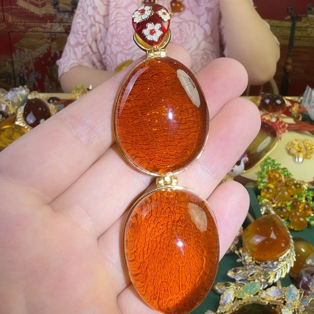 琥珀银S925镀金镶嵌吊坠(赠链)