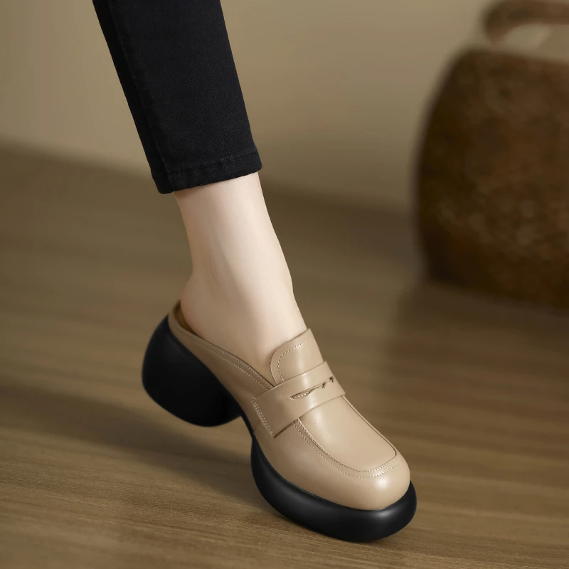 小个子手工女鞋6.5cm~包头凉拖鞋高跟鞋粗跟厚底时尚外穿舒适拖鞋