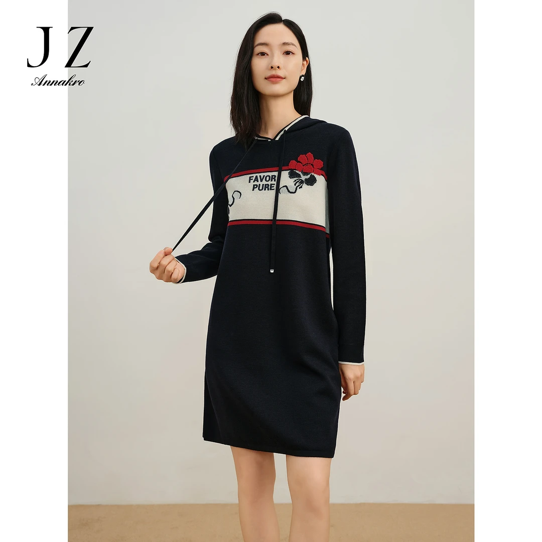 商场同款JZ玖姿宽松芍药花连衣裙毛衫女2025冬季新款JWDD31406