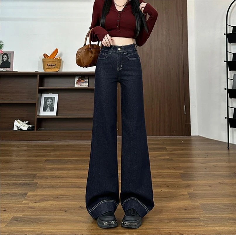 【09】阔腿牛仔裤女新款高腰慵懒松弛感百搭拖地直筒裤子