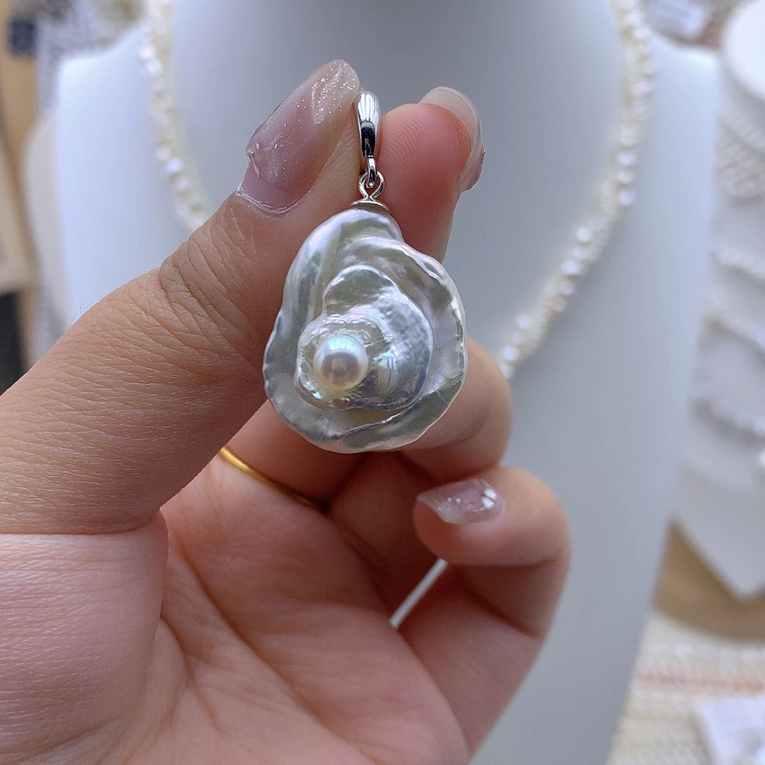 银S925镶嵌淡水珍珠耳饰