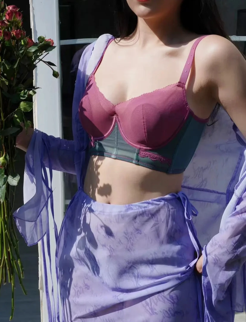美式辣妹风撞色时尚夏季薄款上托性感无痕蕾丝聚拢调整型女士文胸