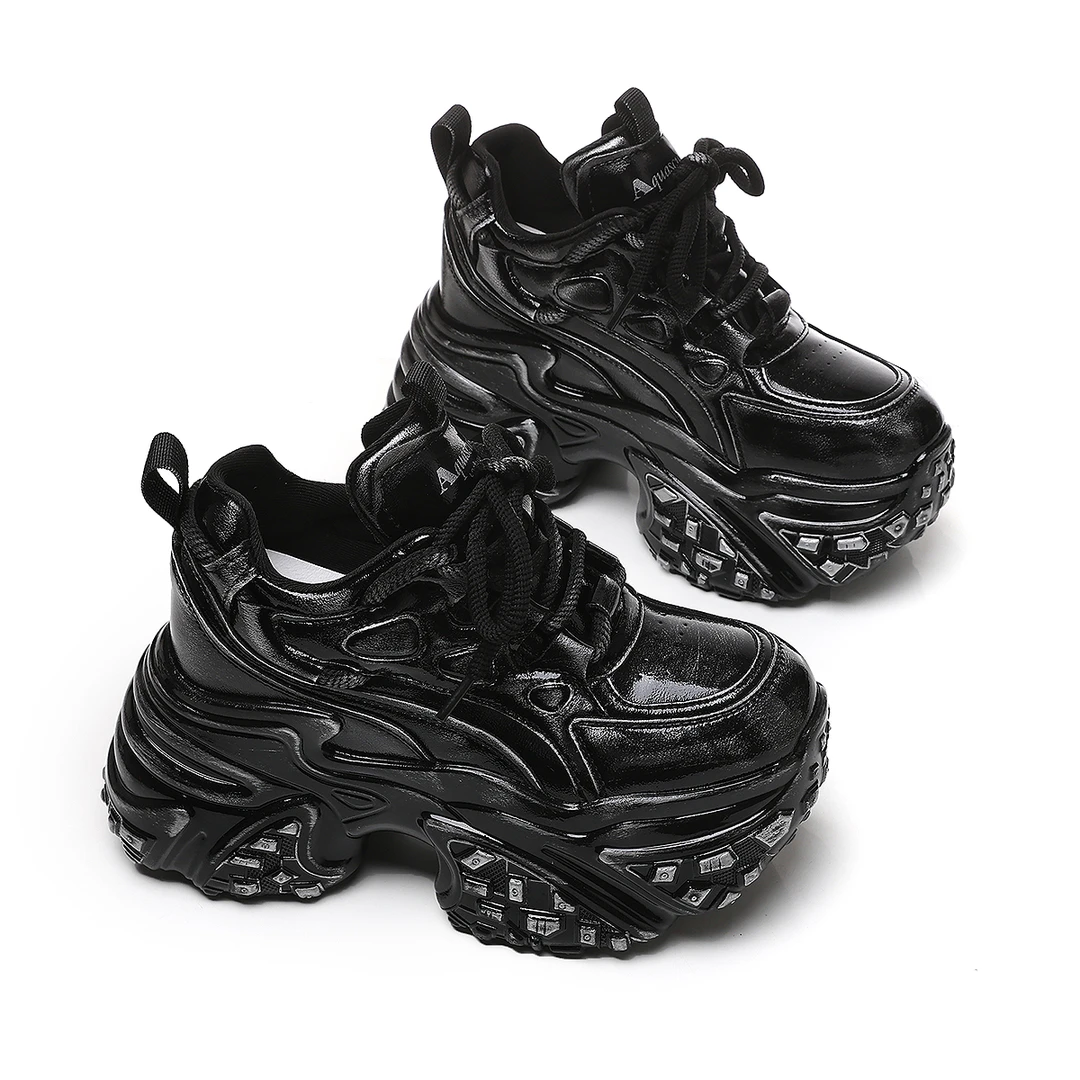 增高10-12CM2024秋季新款女鞋百搭做旧厚底小个子休闲老爹鞋3697