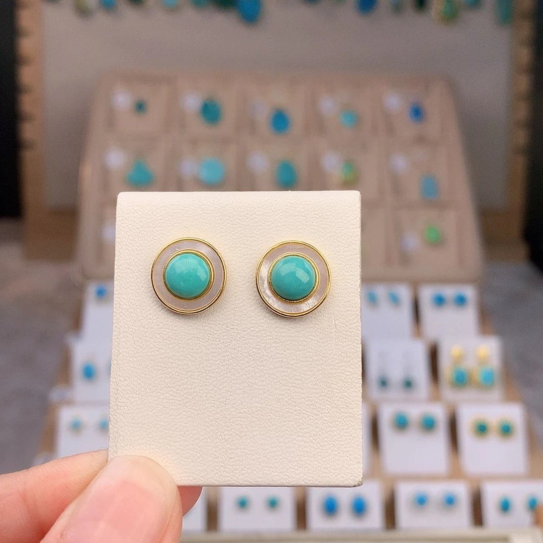 银S925镶嵌绿松石耳饰