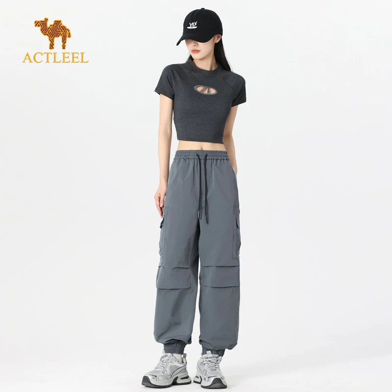 ACTLEEL速干裤女户外防水工装裤高腰束脚百搭宽松骑行休闲裤男