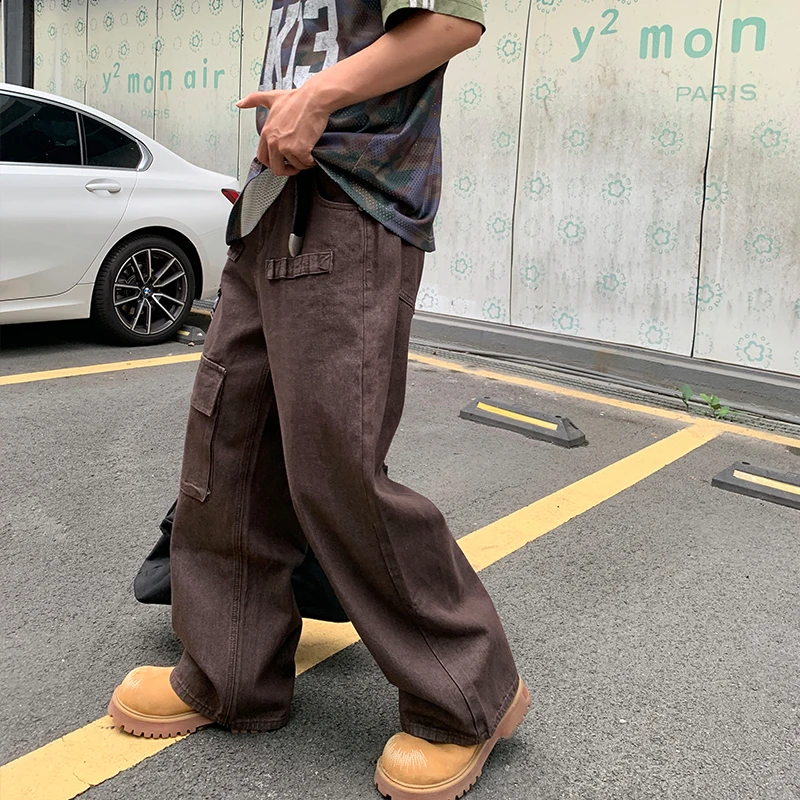 lookun 置  男情侣日系四季工装裤休闲裤eva宽松牛仔裤纯色水洗裤