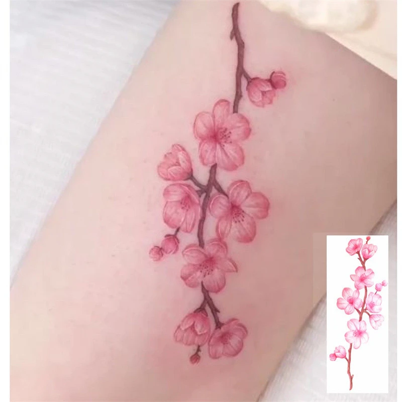 唯美樱花纹身贴持久防水小清新手臂花瓣贴纸女肩膀性感花朵玫瑰