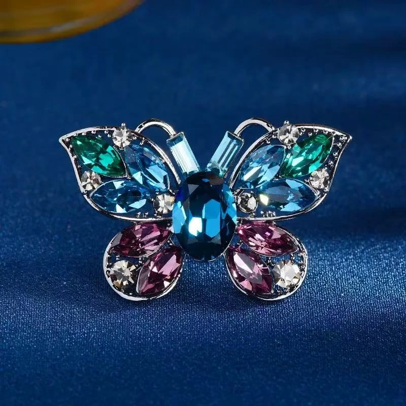 铜合金合成锆石胸针 水晶多宝蓝蝴蝶【11130】蓝色蝴蝶高端定制胸针