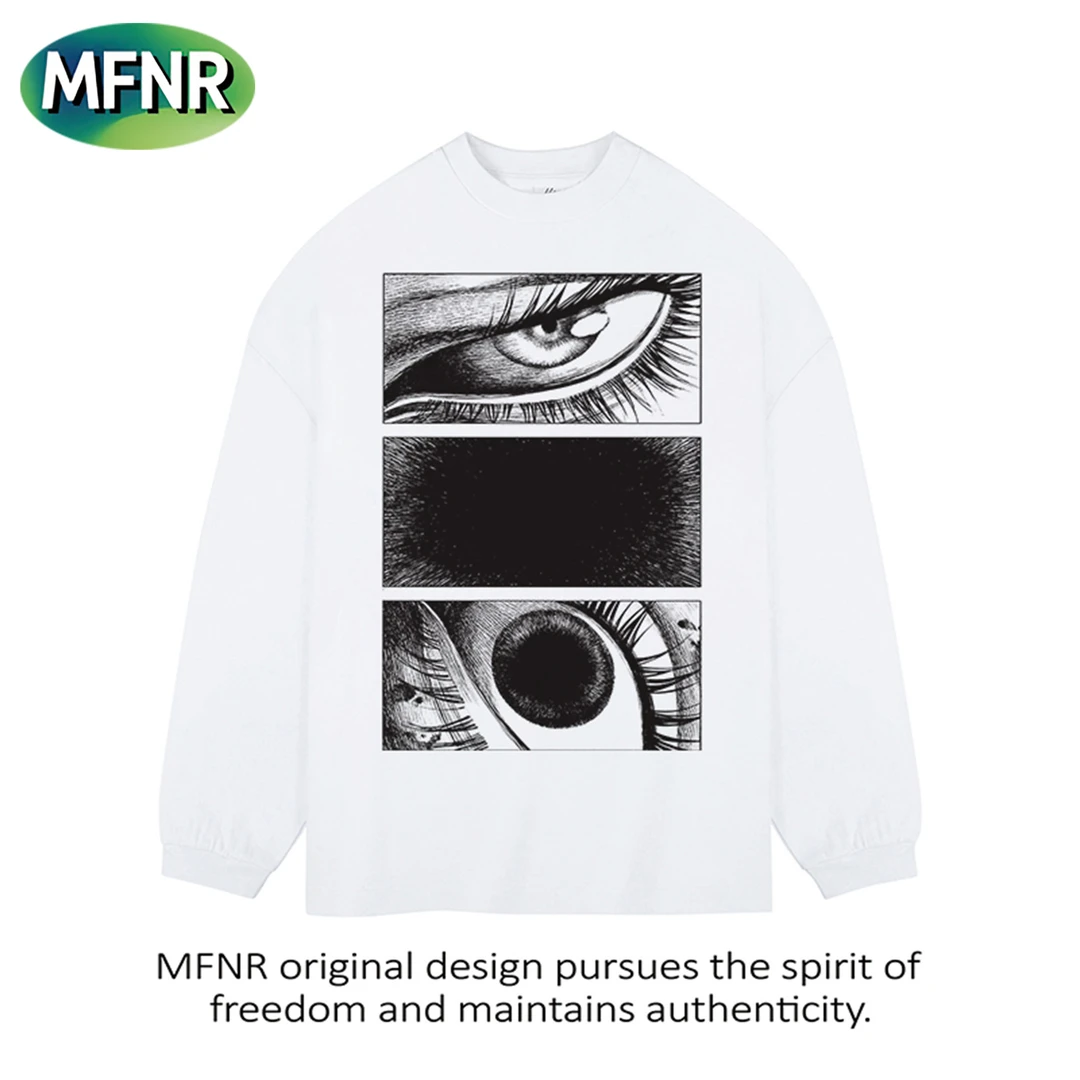 美式潮牌小众印花长袖t恤男秋冬街头宽松设计感重磅纯棉打底上衣