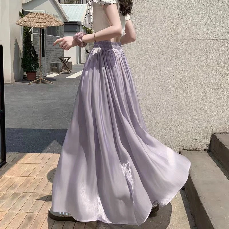 【慢慢】流光纱半身裙女夏季2025新款高腰显瘦a字大摆长裙805-1