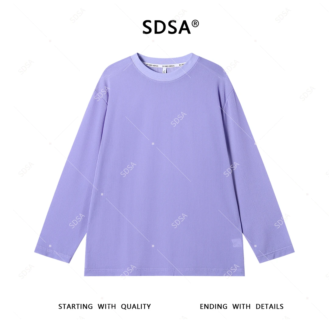 SDSA秋季新款男士痞帅纯色亲肤玉米格设计圆领长袖T恤百搭时尚