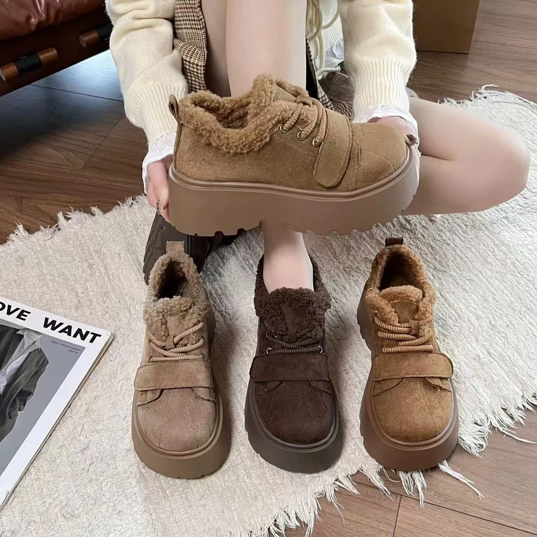 2695复古高底加雪地棉鞋女冬新款加厚保暖魔术贴毛绒毛厚勃增肯鞋