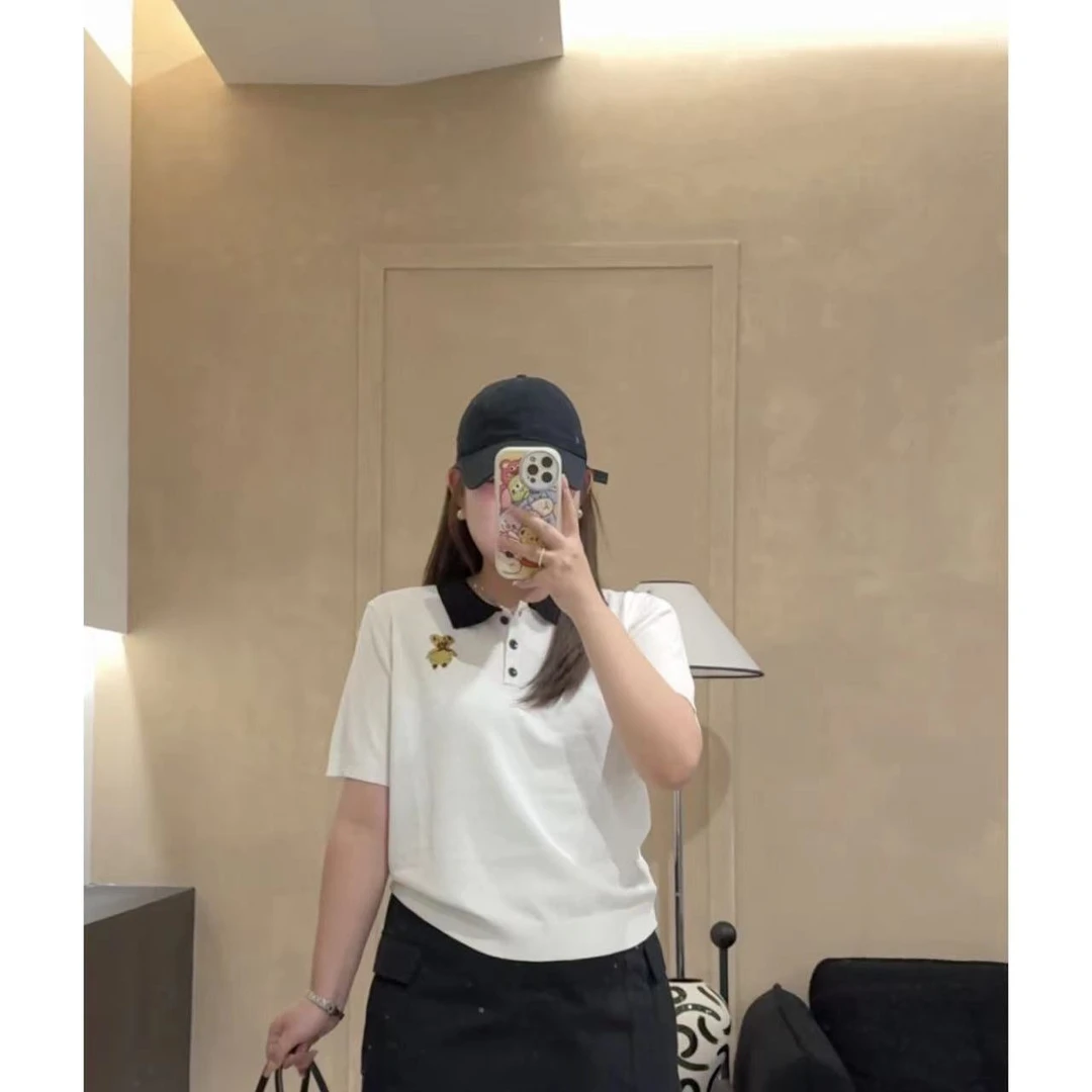 晶咕【小熊夹心】学院风小熊卡通短袖休闲百搭夏季宽松翻领