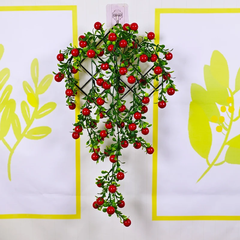 墙壁挂墙藤条花塑料仿真花墙上装饰藤蔓发财果藤条玫瑰花藤条摆件