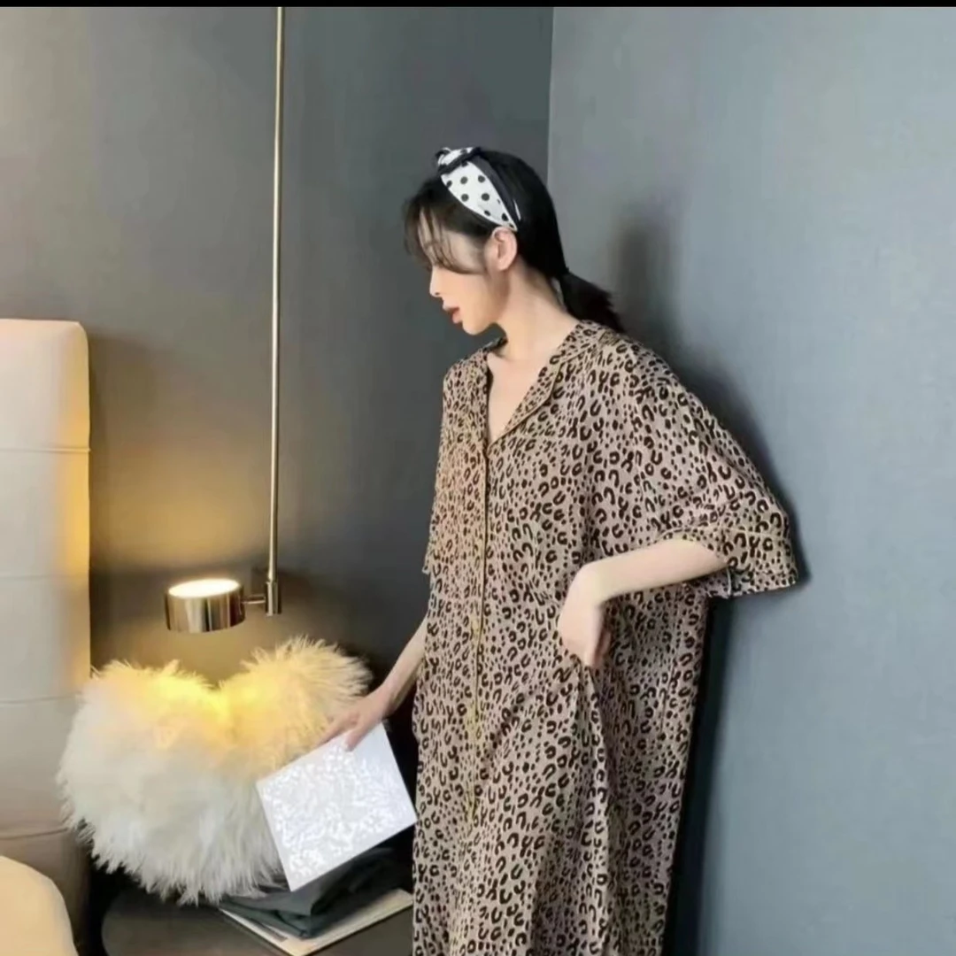 【豹纹】春夏季薄款睡衣韩版加大码女款家居服透气宽松休闲套装