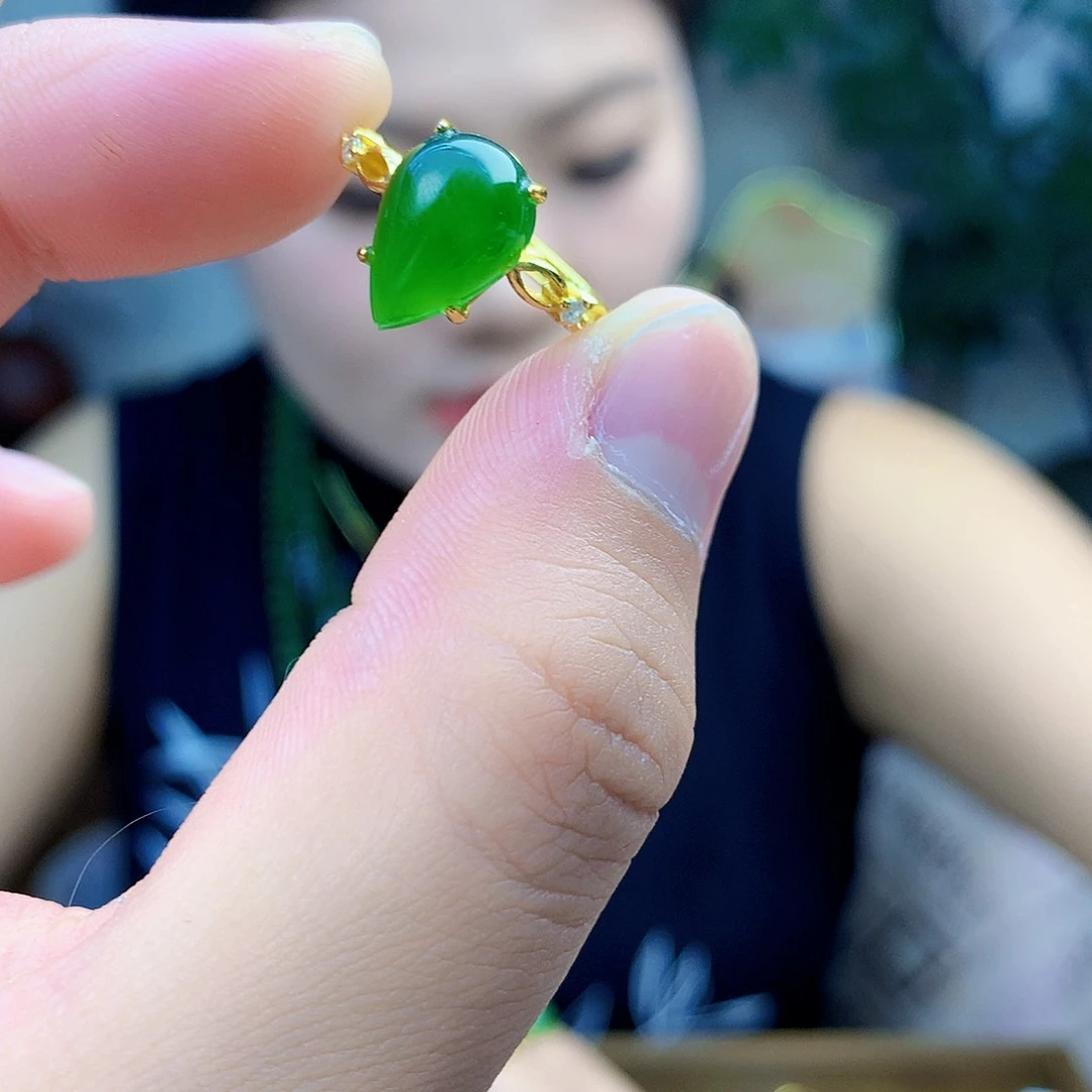 和田玉（碧玉）银S925镶嵌吊坠(不含链)戒指