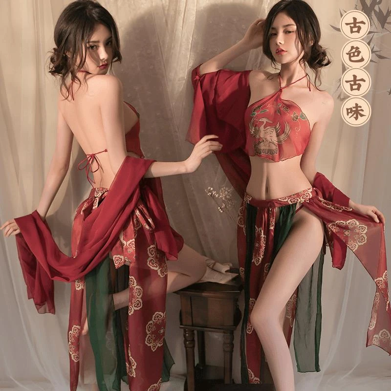 情侣内衣大码古装宫廷风性感汉服肚兜套装诱惑敦煌飞天凤女睡衣裙