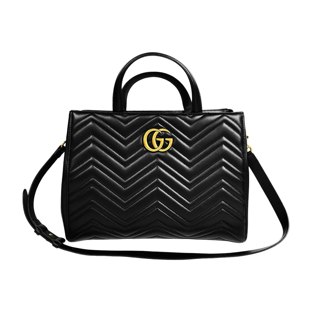 99新 GUCCI/古驰 黑金马蒙托特手提单肩包