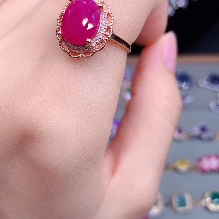 戒指红宝石银S925镶嵌