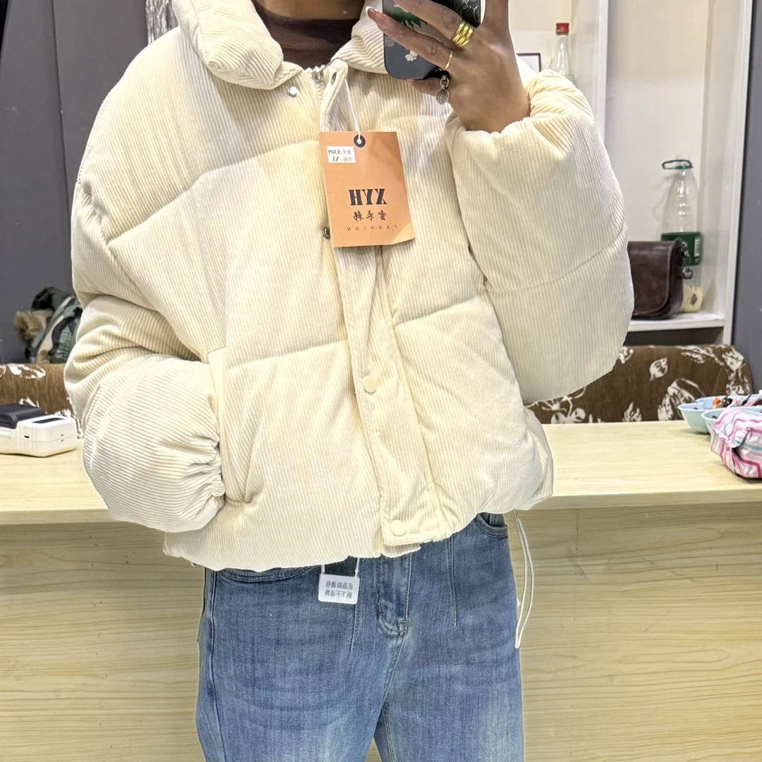 韩系小个子短款翻领加厚面包服冬季潮流宽松棉衣外套
