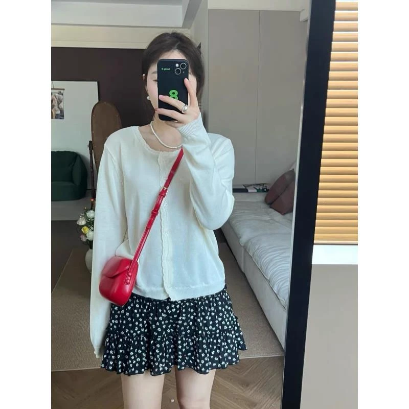 温柔气质花边设计针织开衫女2025秋季新款薄款韩版长袖外搭