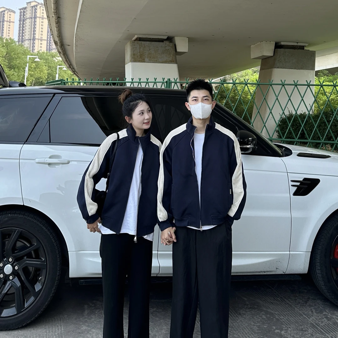 3KU夫妇秋季拼接立领夹克外套运动休闲上衣男女情侣宽松潮流1363