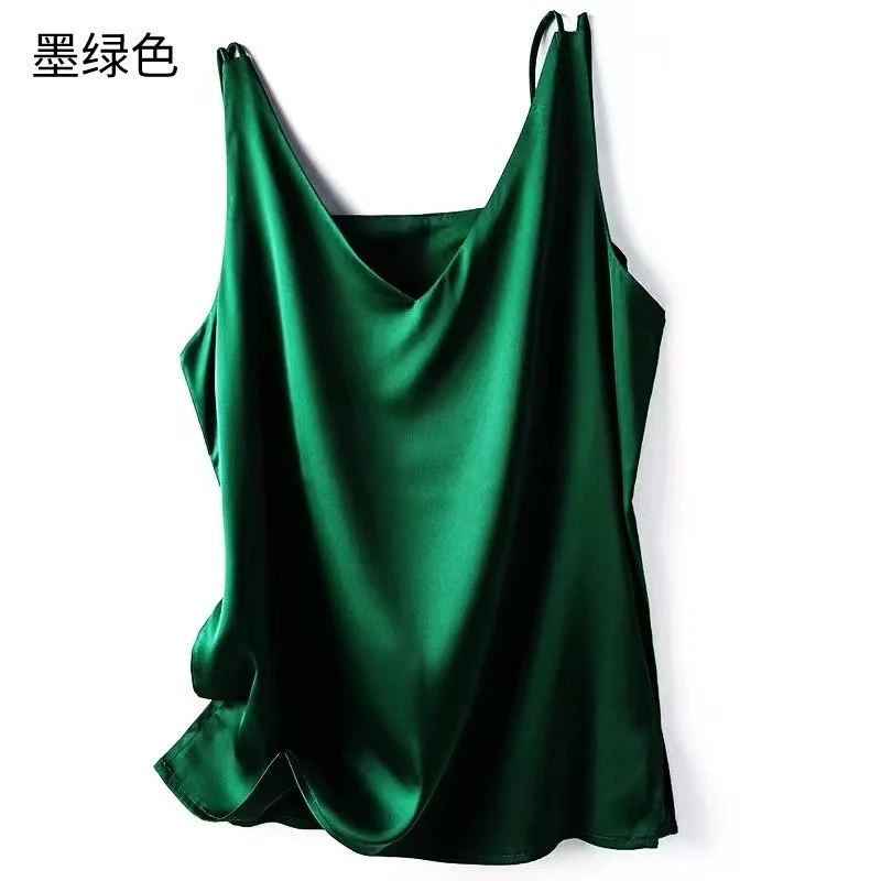 2025v领缎面时尚简约百搭吊带背心女显瘦无袖宽松纯色气质上衣女