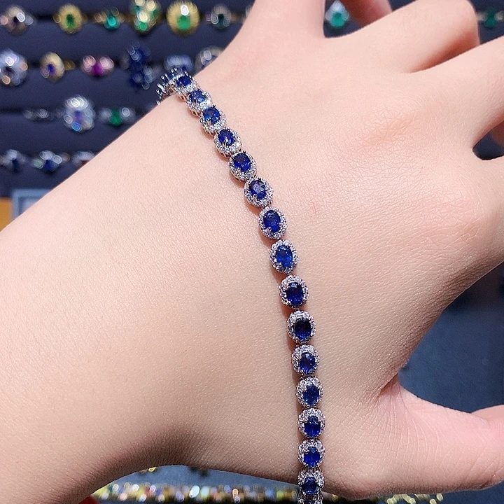 银S925镶嵌蓝宝石手链