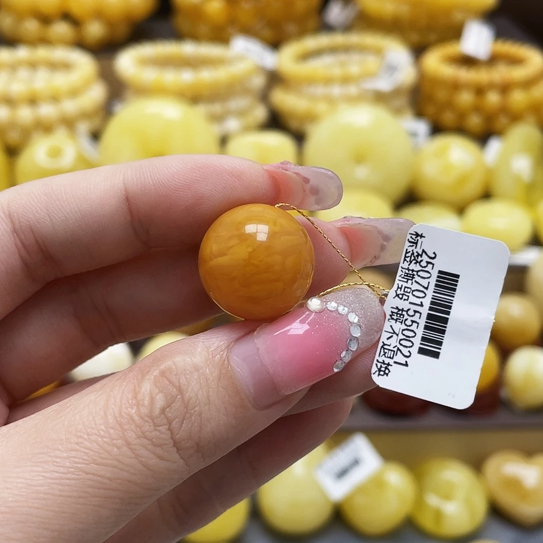 裸石琥珀未镶嵌17.2mm老蜡妖花圆珠