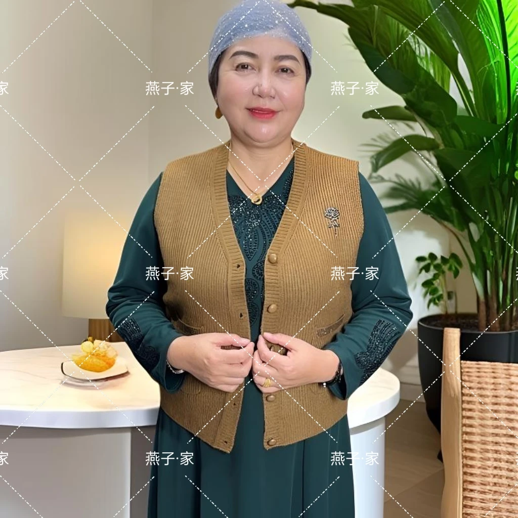 V领针织马甲女春秋新款洋气宽松毛衣外套背心外搭开衫