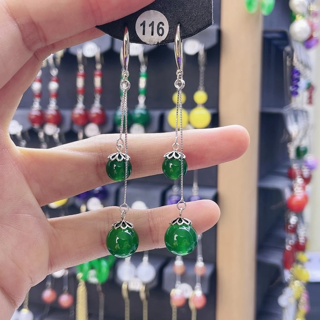 玛瑙/玉髓银S925镶嵌耳环116