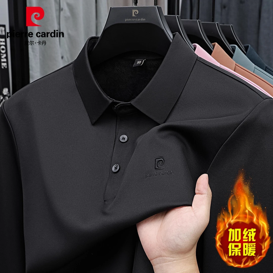 皮尔卡丹男士长袖polo衫秋冬新款加绒宽松保暖商务休闲上衣男装