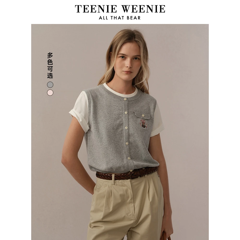 TeenieWeenie小熊25夏季新款活力撞色假两件毛衣短袖TTKW256521N