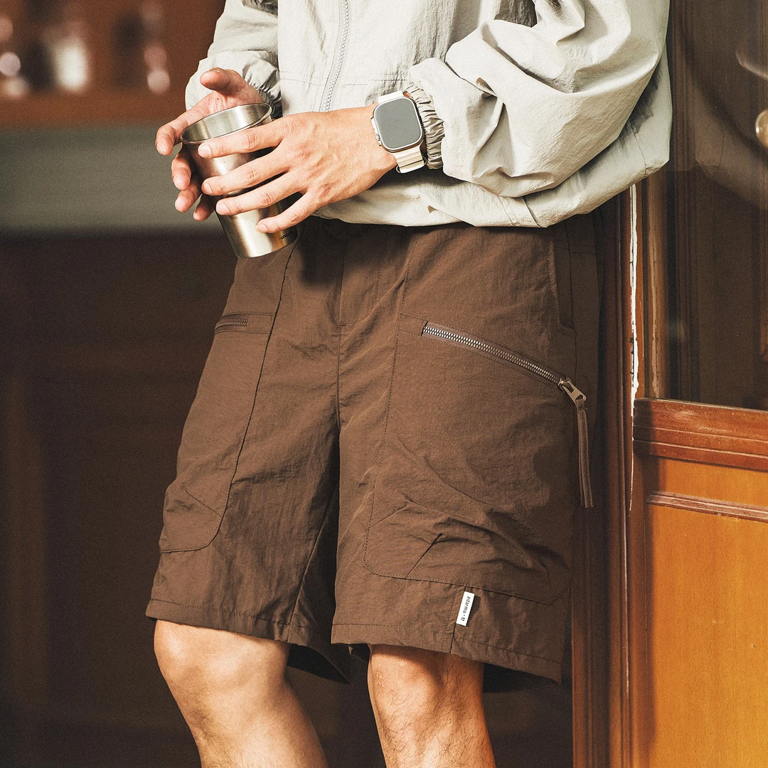 格蓝鹿美式户外山系冰丝工装短裤男2025夏季薄款休闲运动五分裤子