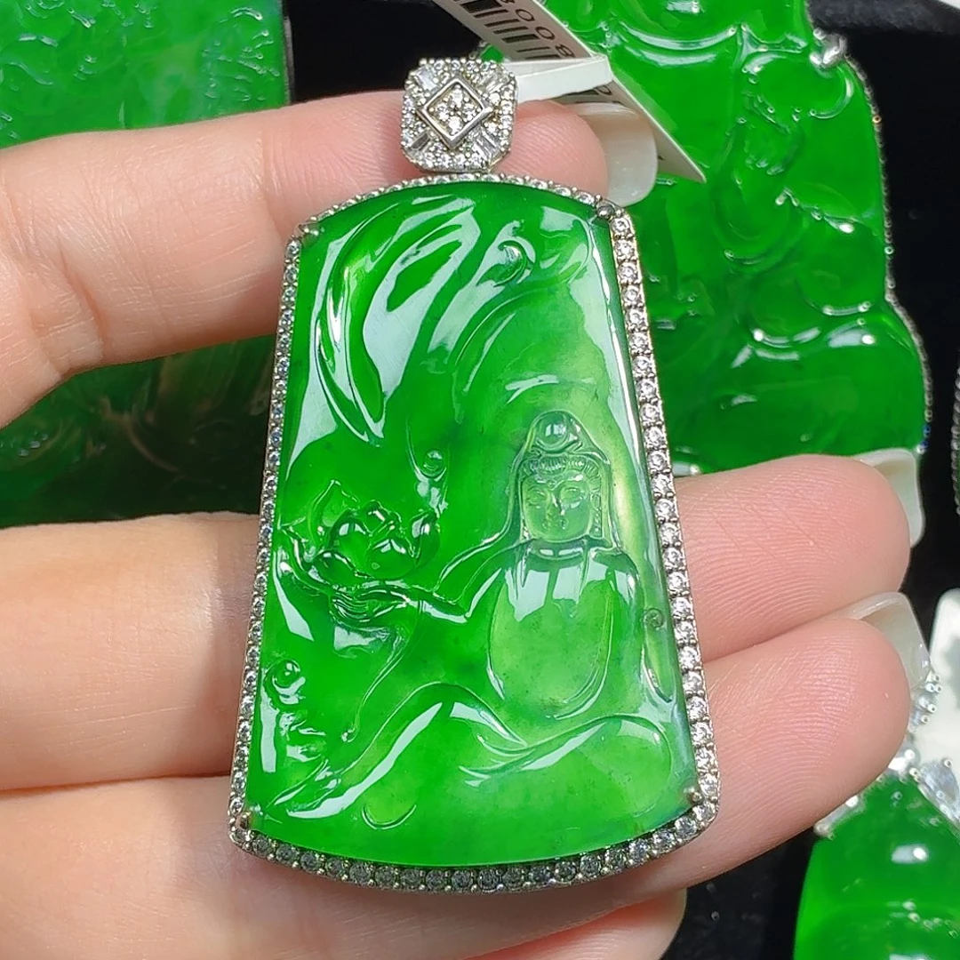 翡翠银S925镶嵌颈饰天然A货翡翠