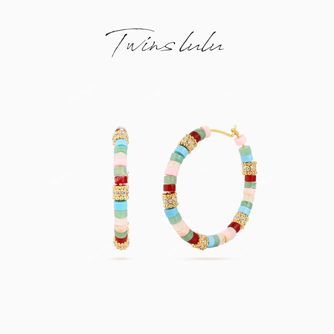 TWINS LULU 镀K金 ins度假风简约时尚大圈彩圆形石耳环TSL2915
