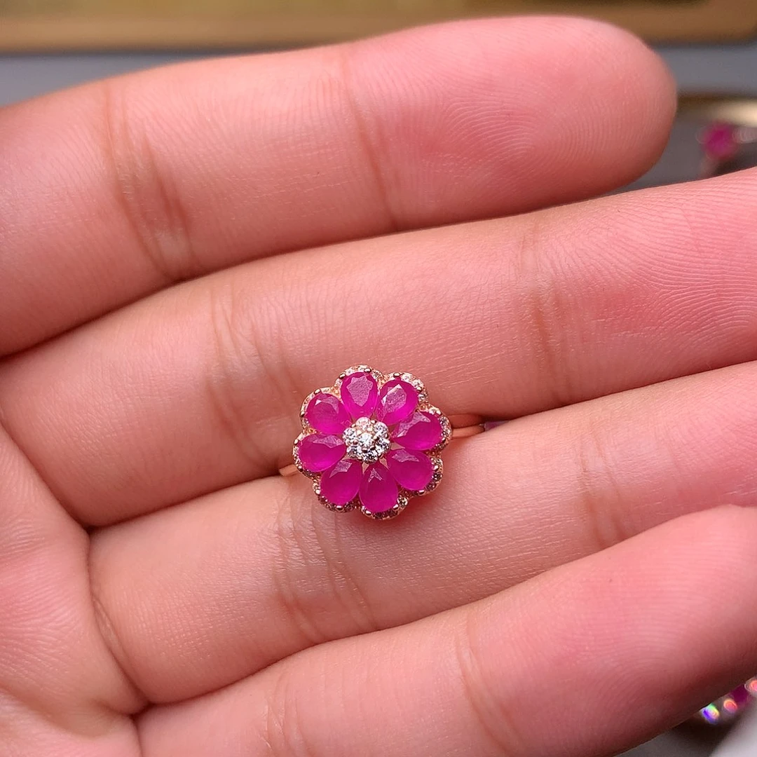 红宝石戒指银S925镶嵌