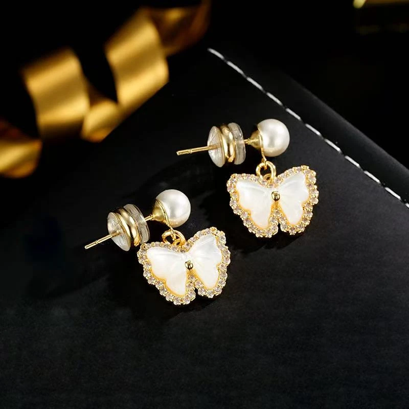 铜合金合成锆石耳饰 C262 【奥黛丽蝴蝶】白色蝴蝶法式温柔简约耳环