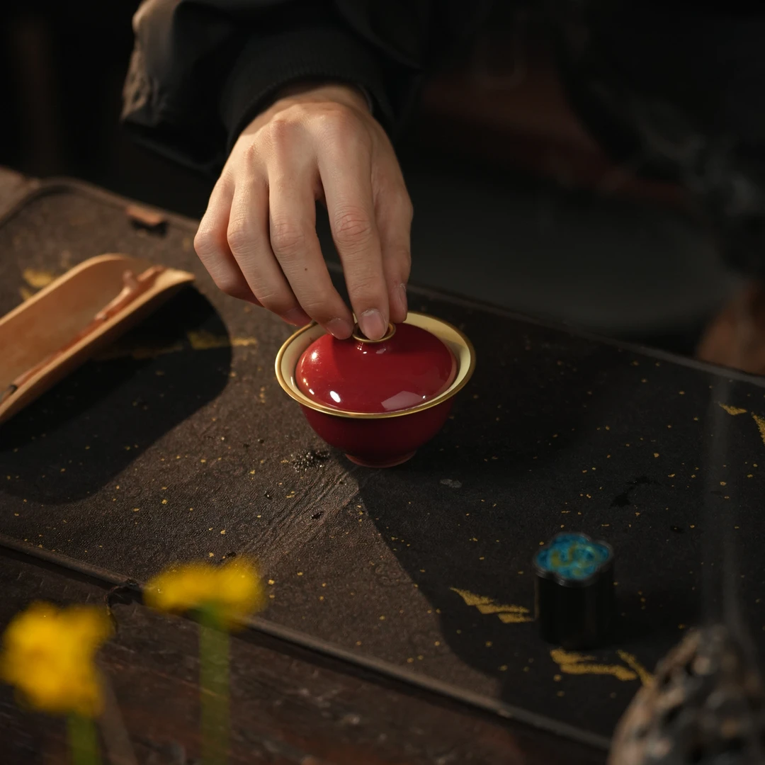 【叁山】玫瑰红-华隐堂-海棠盖碗 陶瓷（华隐S1358）