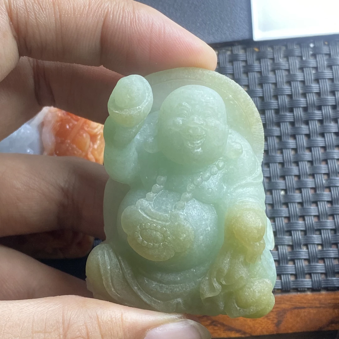 天然翡翠毛货特色精品小摆件弥勒佛未来佛可做印章