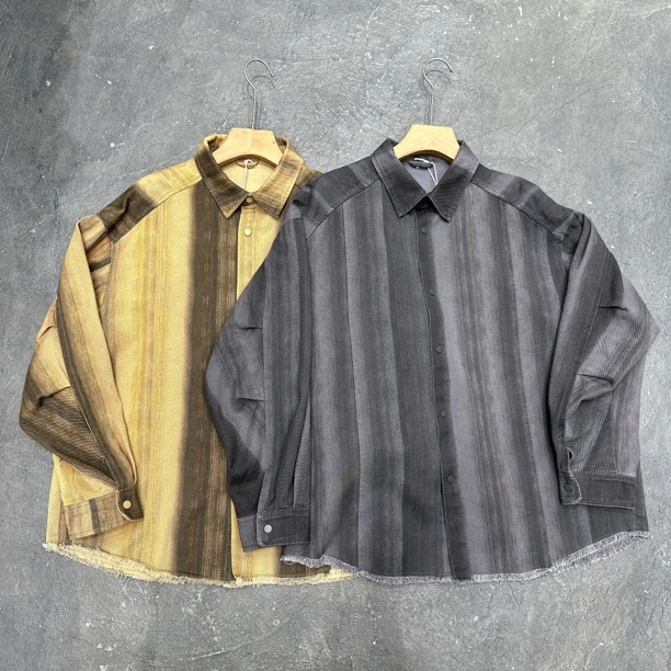 清仓 031竖纹水洗扎染男士牛仔衬衫港风痞帅设计条纹潮流时尚外套