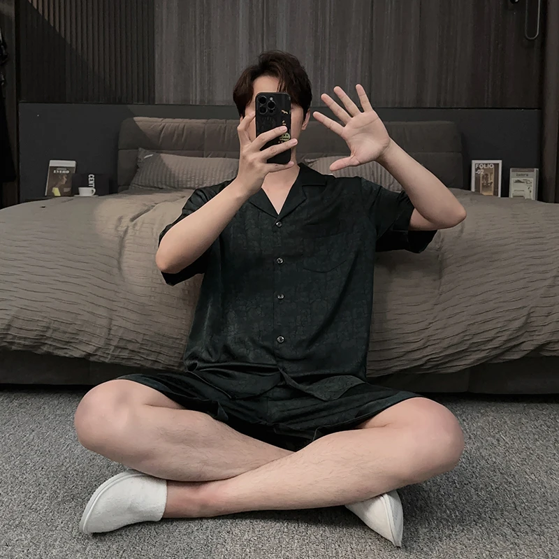 高级感男士短袖睡衣夏季薄款冰丝大码2025新款夏天家居服高端套装