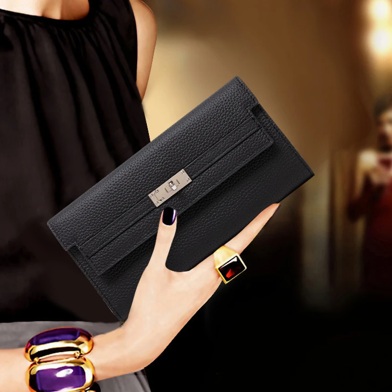 头层牛皮长款手拿钱包女简约2026新款真皮大钞皮夹超薄便携放手机