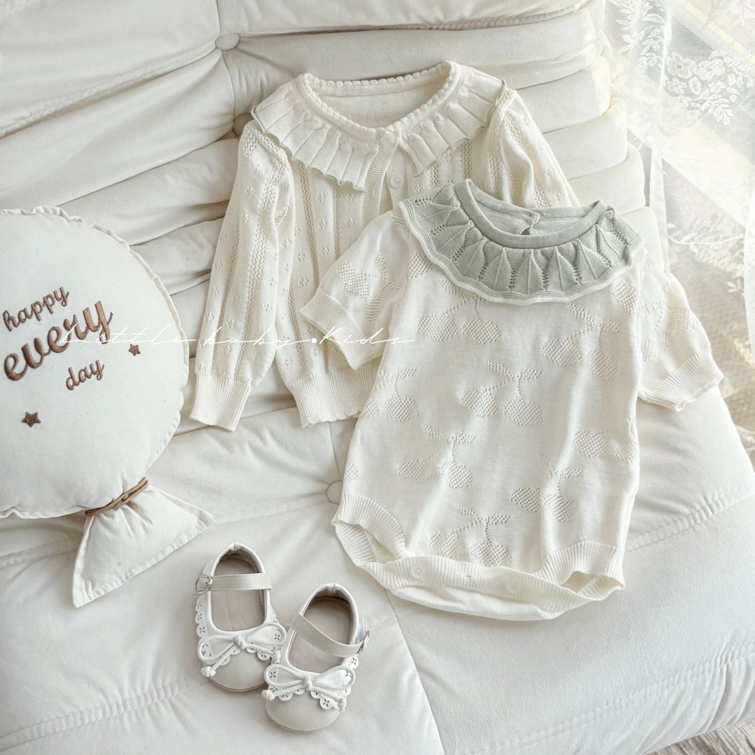 2025夏季新品婴幼儿女宝宝韩版针织薄款娃娃领包屁可爱针织衫外套