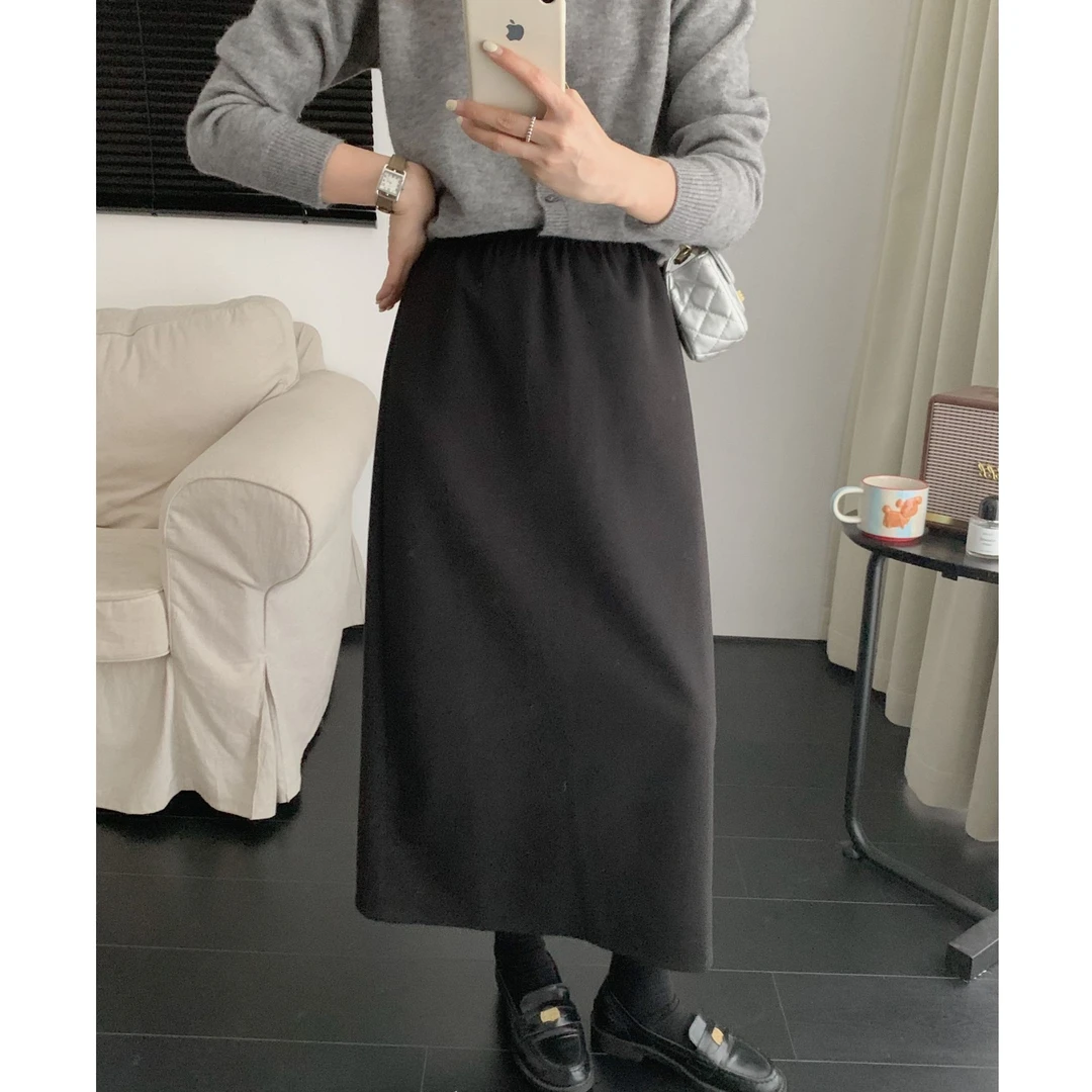 【多多专属】休闲百搭2025早秋季高腰松紧腰高弹力包臀直筒半身裙子
