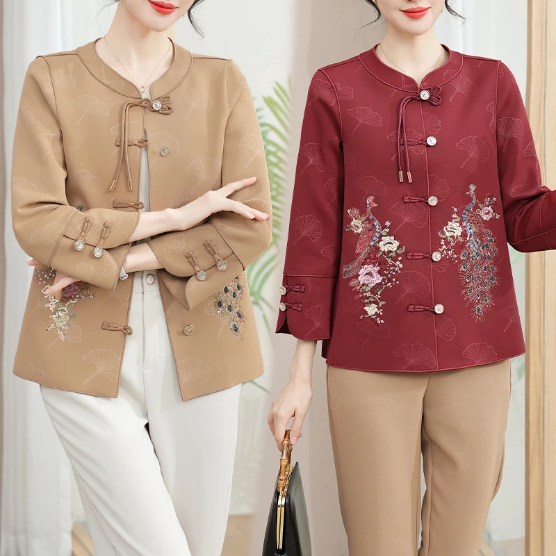 新中式妈妈装春秋外套洋气大码2025新款中老年女春装高贵国风上衣
