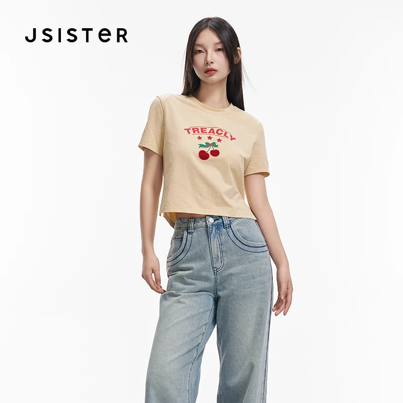 1725【马琦尧专属】jsister 春夏新品 JS女装美式修身短款T恤