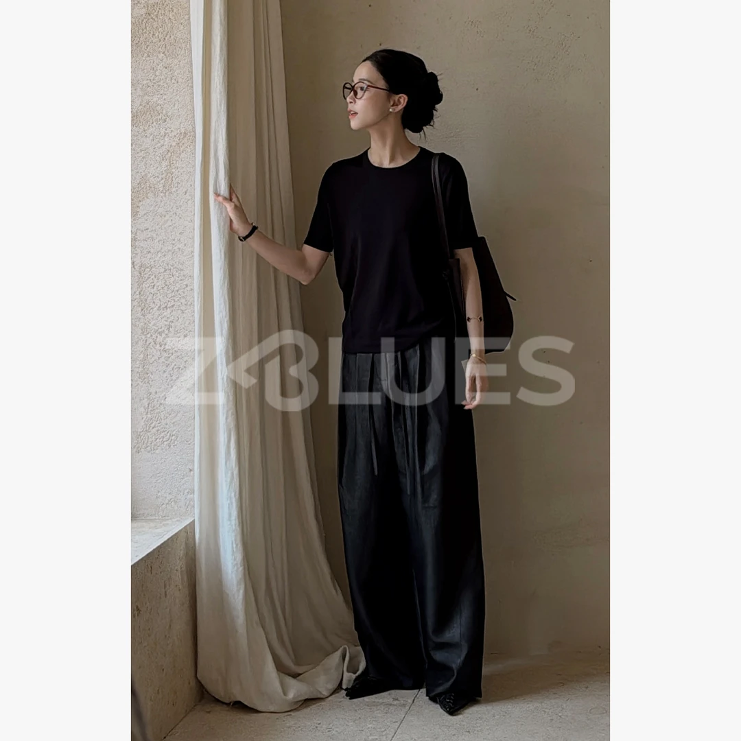Z.blues【腔调莨绸裤】15MM电力纺莨绸香云纱阔腿长裤YZLHKZ0055