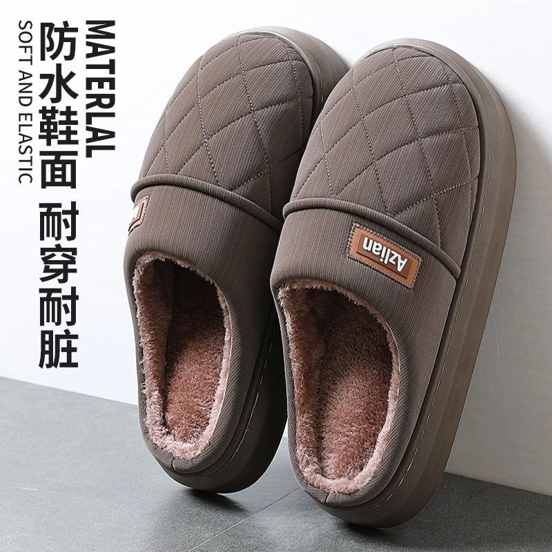 足康乐2025新款男士棉拖鞋冬季外穿防水保暖加绒加厚居家防滑棉拖